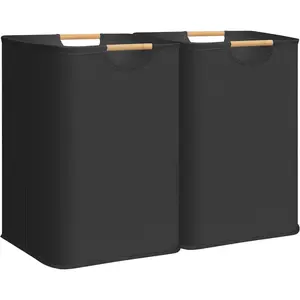 2-Pack Large Laundry Hamper, 100L (26.4 Gal) Collapsible Laundry Basket with Bamboo Handles, Freestanding Waterproof Clothes Hamper for Laundry Room, Bedroom, Dorm, Towels, Toys, Black