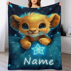Custom Name Adorable Dreamy Lion Blanket - Personalized Name Gift ,Suit for The Sofa, Bed, Travel, Camping, Living Room, Office, Chair，Gifts for Family or Child  ,Friend , Send your custom text via shop chat to personalize