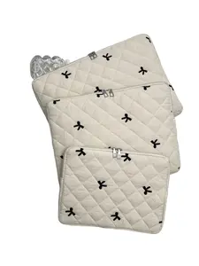 Polyester Macaron Color Embroidered Bow Case, Fits 11/14/15 Inch Tablets, Lightweight Fit Design, Perfect for Tablet & Laptop Protection