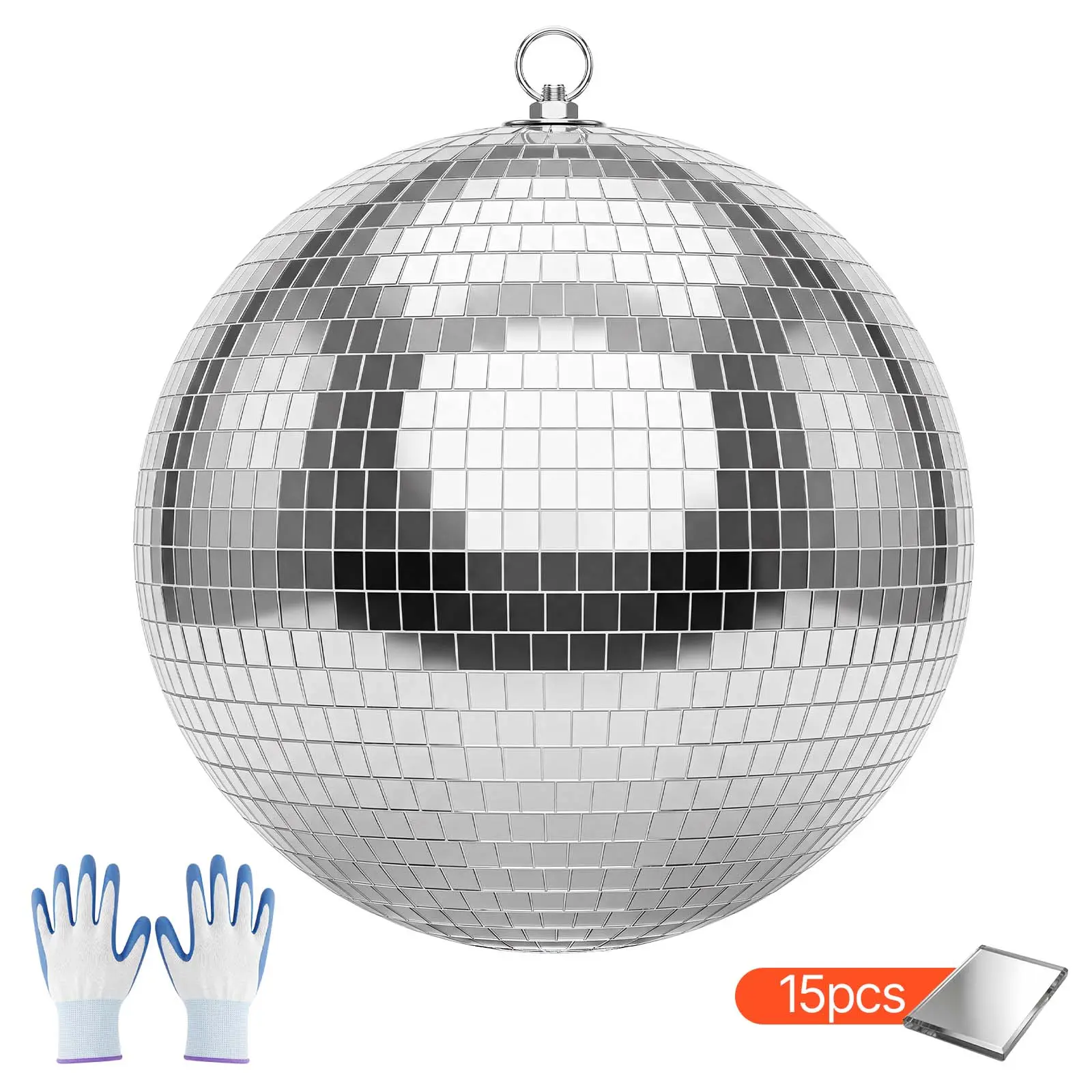 VEVOR 12-Inch Large Size Silver Round Sphere Mirror Disco Ball with Hanging Ring, 2-Size Mirror Tiles, Light Reflection, for Birthday Party Decor, Engagement Party Decor, Home Stage DJ Club Supplies