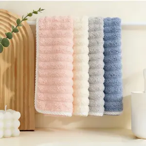 4-Pack Soft Coral Towels, Quick-Dry Striped Hand Towels, No Shedding Color Loss, Suitable for Bathroom Travel Camping, Contemporary Rectangular Design