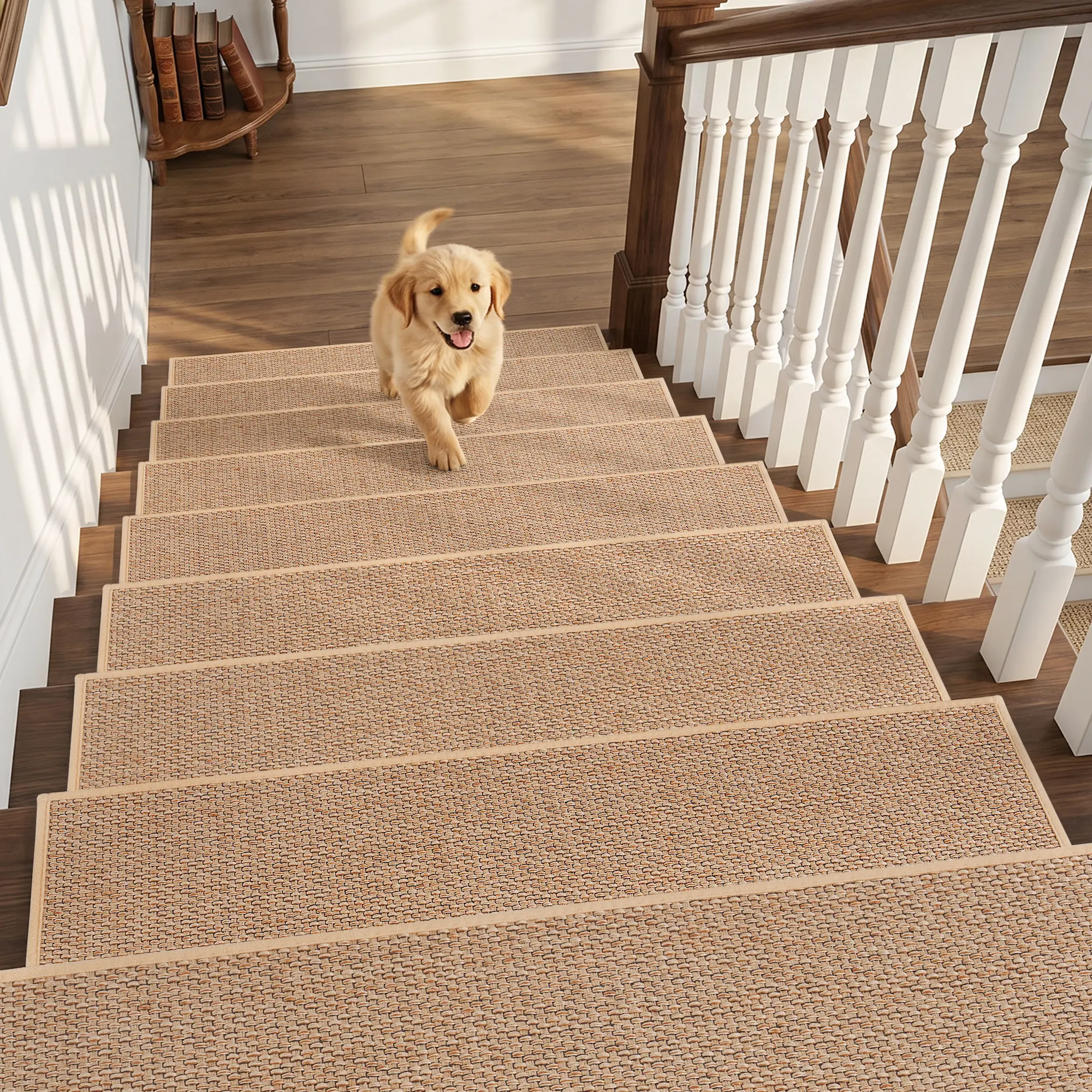 Amoami Beige Non Slip Stair Treads, 15PCS Carpet Stair Runners for Wooden Steps, Rubber Backing Safety Stair Mats for Kids and Dogs, Washable Residue Free Stair Mats, 8"x30" Stair Mats