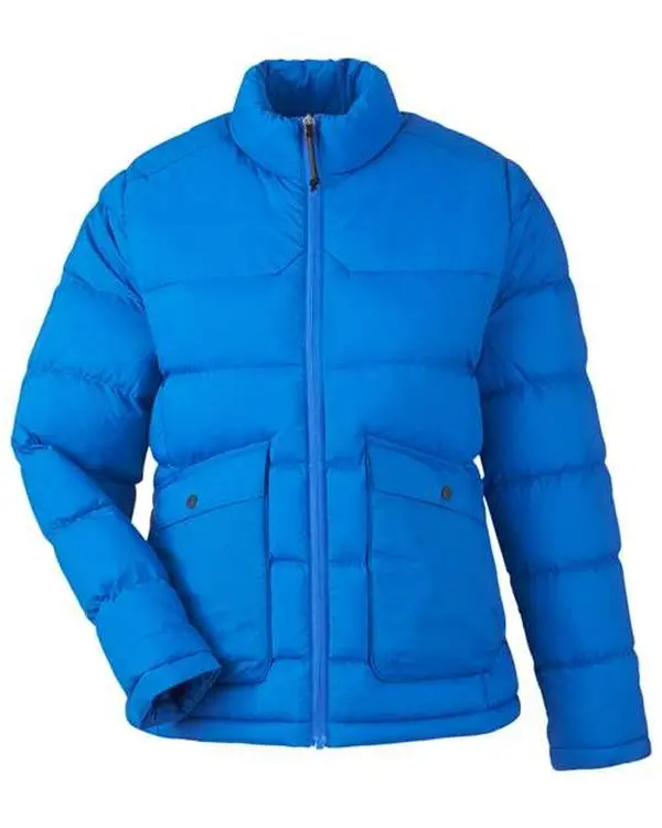 Women's Fitted Basic Inspire Puffer Jacket - Everyday Longsleeves Polyester-Nylon Insulated Lightweight Stylish Embroidery-Detailed Coat with Snap, Zippered Double-Access Lower Pockets, Drawstring, Ezem System, Casual Winter Wear, Top