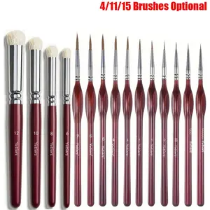 4/11/15Pcs Miniature Detail Paint Brushes Wood Handle Drybrush Set Brush Combo for Acrylics Watercolor Citadel Vallejo DND Model Art Craft Beginners & Pros Artist Paint Brushes