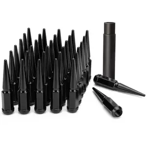 32Pcs M14x1.5 Spike Lug Nut 4.5" Tall +Key Fit Ford F250 F350 Super Duty Black