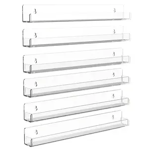 Crystal Acrylic Nail Art Floating Rack, 15 Inch Transparent Hooked Storage, Space-Saving Wall Mount Organizer for Beauty Salons & Bathrooms