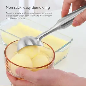 2 Stainless Steel Ice Cream Scoop with Long Handle for Fruit and Melon Baller Portable Metal Kitchen Tool Silver
