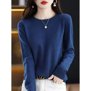 Fashion 100% Merino Wool Sweater Elegant Cashmere Pullover Women O-Neck Long Sleeve Knitwear Basic Clothing  Jumper Tops