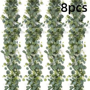 eucalyptus garland, 8 counts/set artificial greenery vines, room decor gypsophila garland, decorative plant for wedding party mantle table runner home decor