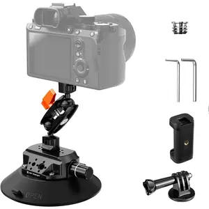 K&F CONCEPT 6 in Suction Cup Mount with Magic Arm, ARRI-Style 1/4"-3/8" Threads & Quick Release, Car Equipment for Digital Cameras, Action Cameras & Phones (Compatible with Hero 13/12, DJI, Insta360)