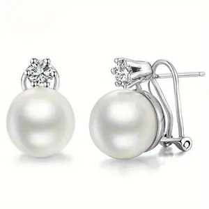 EJG Pearl Earrings 6mm Freshwater Pearls AAA Zircon 925 Sterling Silver Six Prong Setting Everyday Elegant Gift for Her Luxury Affordable Hypoallergenic earrings