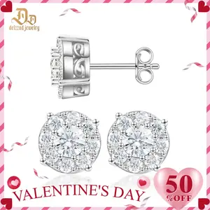 Delzzad Round Cluster Stud Earring Lab-Created Moissanite S925 Sterling Silver Perfect Birthday Mother’s Day Christmas Gift for Men Women Wedding Set
