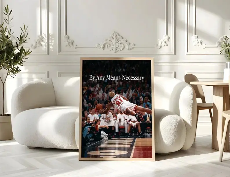 ( No Frame) Dennis Rodman Poster – Motivational Dive Print, Chicago Bulls Basketball Wall Art