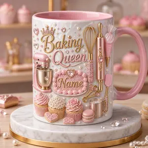 Baker Mug Custom Accent Mug 2D Printed 3D Effect Coffee Cup, Personalized Baking Queen Gift for Pastry Chef Baker, Premium Ceramic Mug for Baking Lovers, Birthday Appreciation Gift Idea for Her Friends Mom Dad Coworker