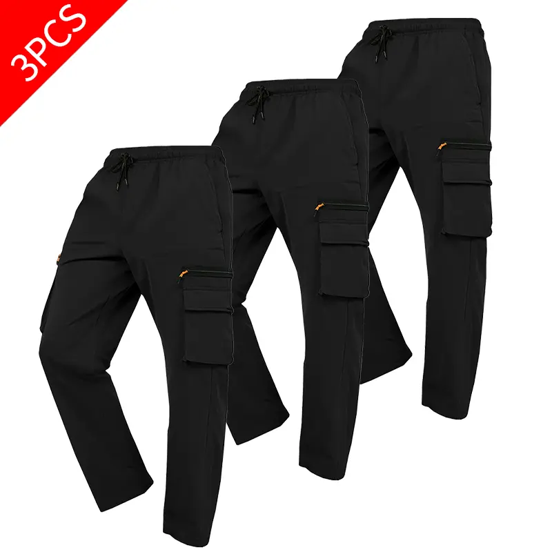 Men's 2pc Jogger Cargo Pants in Military Green & Khaki Color, Elastic Waist Sweatpants with Pockets for Outdoor Work, Hiking, Yes, 2Pc Military Green, 2Pc Khaki Color, Elastic Waistband tiktokshopbacktoschool