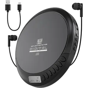 Portable CD Player with FM Radio and 60-Second Anti-Skip Protection - Compact Walkman-Style Disc Player with LCD Display, Stereo Earbuds & USB Power - Ideal for , Travel &  Use
