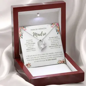 A Unique Gift PARA MI HERMOSA Madre / To My Beautiful Mother Heart Necklace Message Card - Spanish