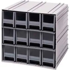 Quantum Storage Systems B382246 QIC-122 Interlocking Storage Cabinet with 12 Ivory Drawers - 11.75 x 11.37 x 11 in.
