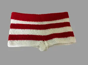 Handmade red and white stripped crochet shorts
