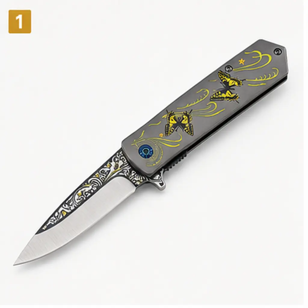 Outdoor Folding Pocket Knife for Men, 3Cr Stainless Steel, Butterfly Pattern Camping Hiking Utility Tool, Portable Gear and Men’s Gift