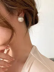 Women's Large Faux Pearl Earrings Set, Exaggerated Fake Pearls Ear Studs, Hypoallergenic Stainless Steel, Trendy Jewelry Accessories for Women & Girls