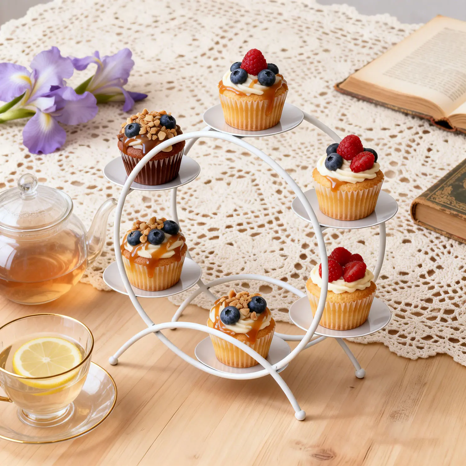 Rotating Metal Ferris Wheel Cupcake Stand - Creative Carousel Dessert Display Rack for Wedding, Birthday Party Table Decor (Home & Festive Party Cake Decorations Supplies)