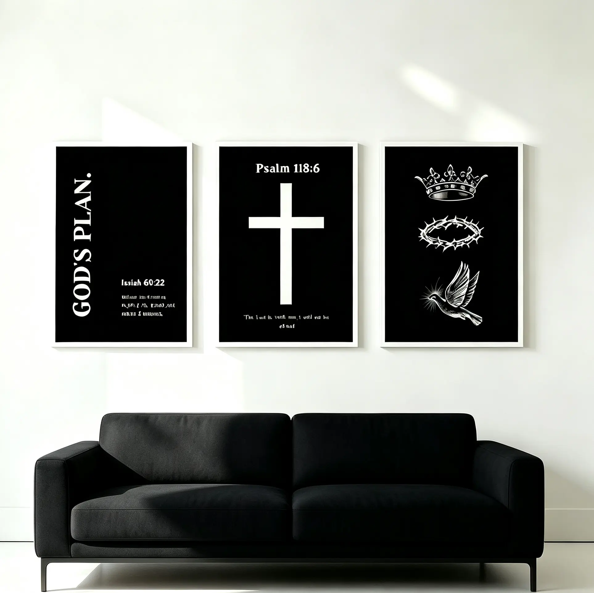 3-Piece Modern Black White Christian Canvas Wall Art Set Minimalist Jesus Cross Bible Verse Prints for Living Room Bedroom Home Decor