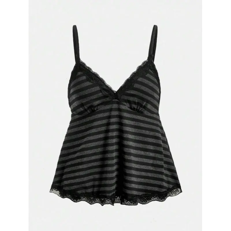 Fairycore Women's Plus Size Striped Doll Top Lace Camisole For Summer