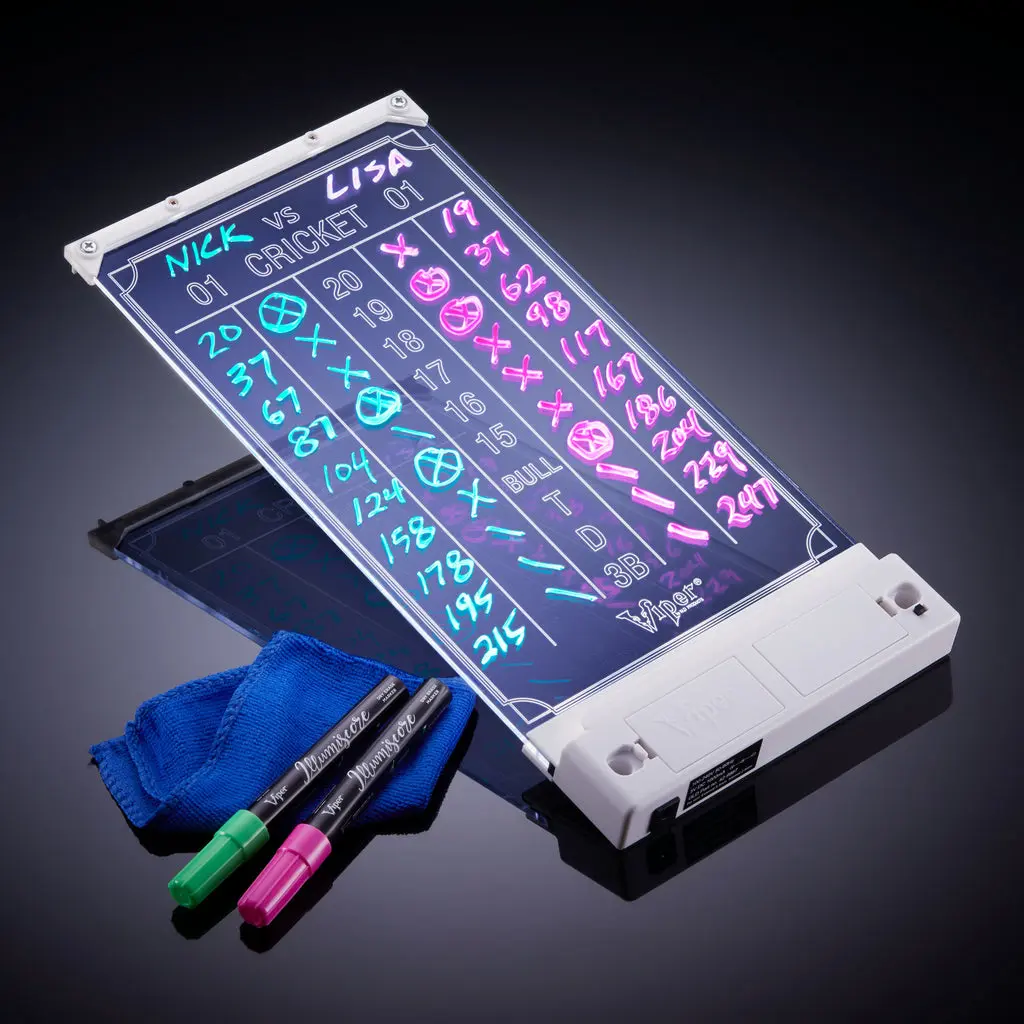 Viper 41-0410 Illumiscore Electronic Dart Scoreboard, Backlit Display for Cricket & 01 Games, Easy-Clean Surface with Neon Markers, White, Dart Scoring