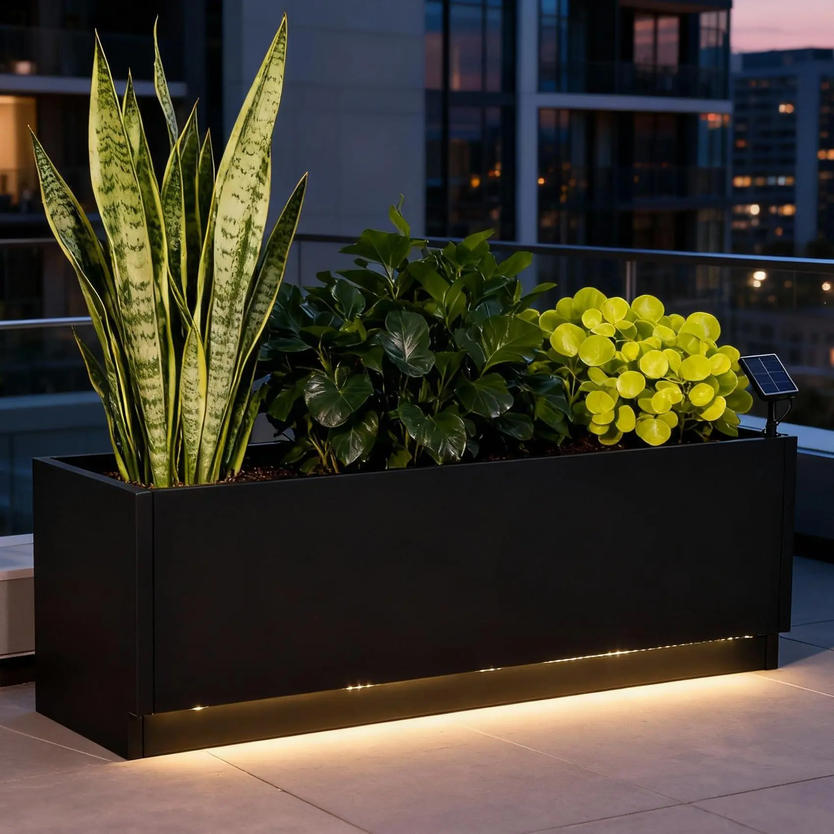 Modern Large Size Steel LED Garden Trough Planter, 120x40x40 cm Rectangular Plant Pot with Exterior LED Lights, Controller, Drainage Holes, Easy Snap-On Assembly, Weather-Resistant