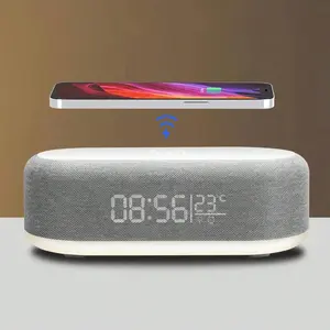 6 in 1 Bluetooth Speaker Wireless Charging Station  Digital Alarm ClockTemperature Display 15W Wireless Charger Dock With Colorful Night Light Compatible  For Bedroom