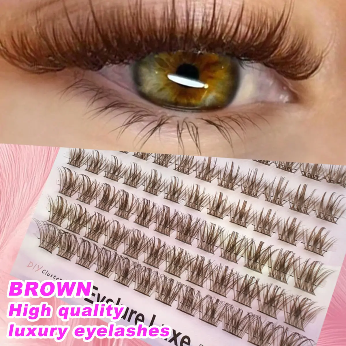 96pcs Easy Apply Princess/ Fish Tail Brown False Eyelashes Voluminous & Fluffy, Volume Lashes For Beginners, Natural Crisscross Wispy Effect, Cartoon Style, Reusable DIY At Home Lash Clusters, Individual Eyelashes, Fake Lashes