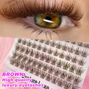 96pcs Easy Apply Princess/ Fish Tail Brown False Eyelashes Voluminous & Fluffy, Volume Lashes For Beginners, Natural Crisscross Wispy Effect, Cartoon Style, Reusable DIY At Home Lash Clusters, Individual Eyelashes, Fake Lashes
