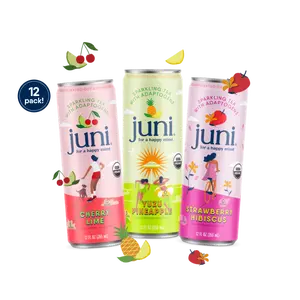 JUNI Sparkling Adaptogen Beverage with Ashwagandha and Lion’s Mane Mushroom, Green Tea for Focus, Zero Sugar, Organic, Non Alcoholic Drinks, 12-pack