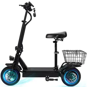 10" 400W Foldable Electric Scooter with Light&Seat&Carry Basket, Foding E-Scooter with Dual Brake/Shock Absorption - Up to 25 Miles 20MPH for Commuter