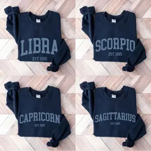 (Leave A Note or DM to Shop) (Ver 2) Custom Zodiac Sweatshirt – Navy Color, Custom Year-Est Your Year Astrology Pullover, Cute Horoscope Energy Gift, Unisex Crewneck Sweatshirt, Birthday Zodiac Sign Outfit