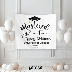 Mastered It Graduation Party Custom Wall Banner, Masters Degree Grad Decor Custom Backdrop Tapestry, MBA Photo Booth Welcome Sign