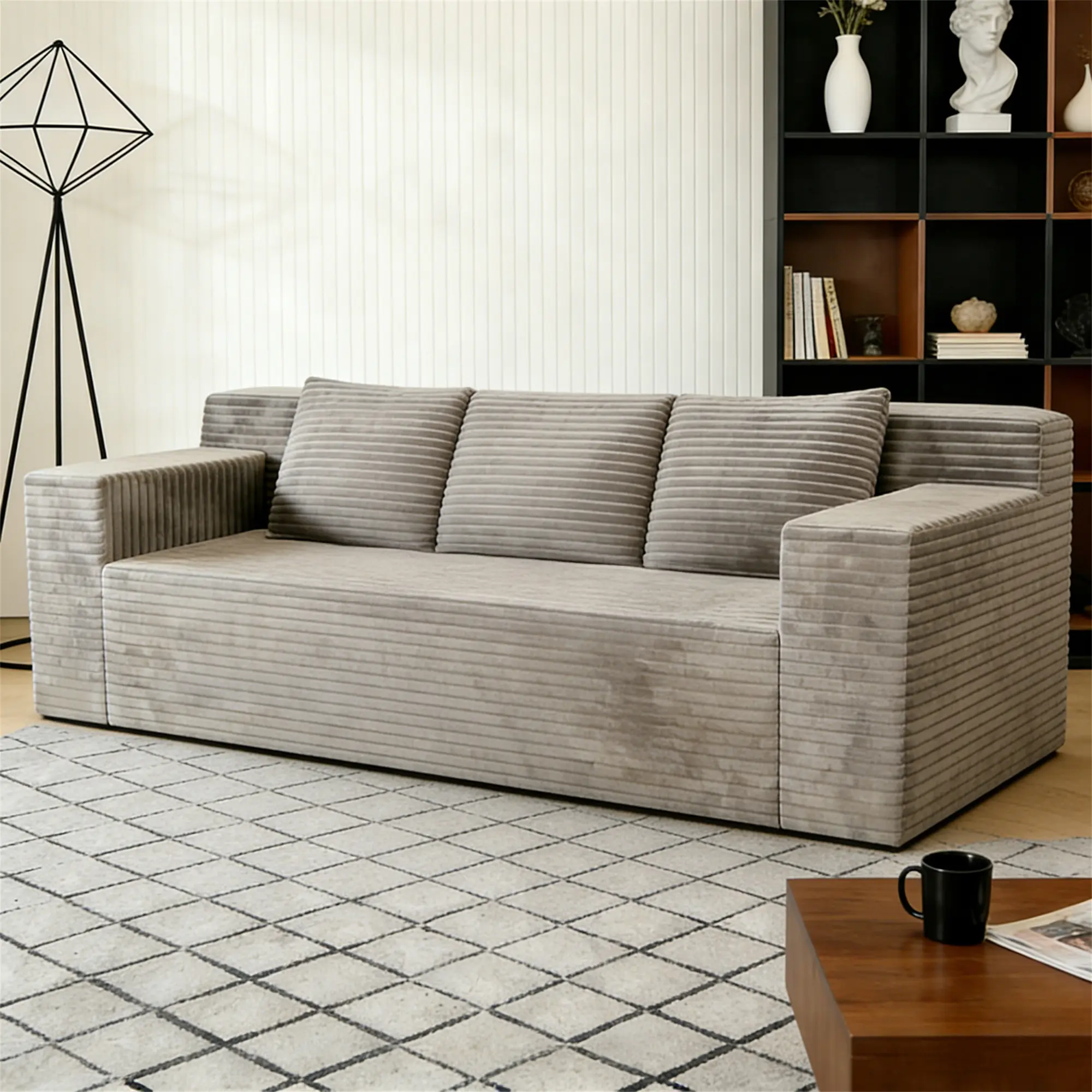 71" Love Seat Couches, Corduroy Boneless Loveseat with Deep Seats, 2 Seat Couch Apartment Size Couch with 3 Pillows&Side Pockets for Bedroom, Office, No Assembly Required