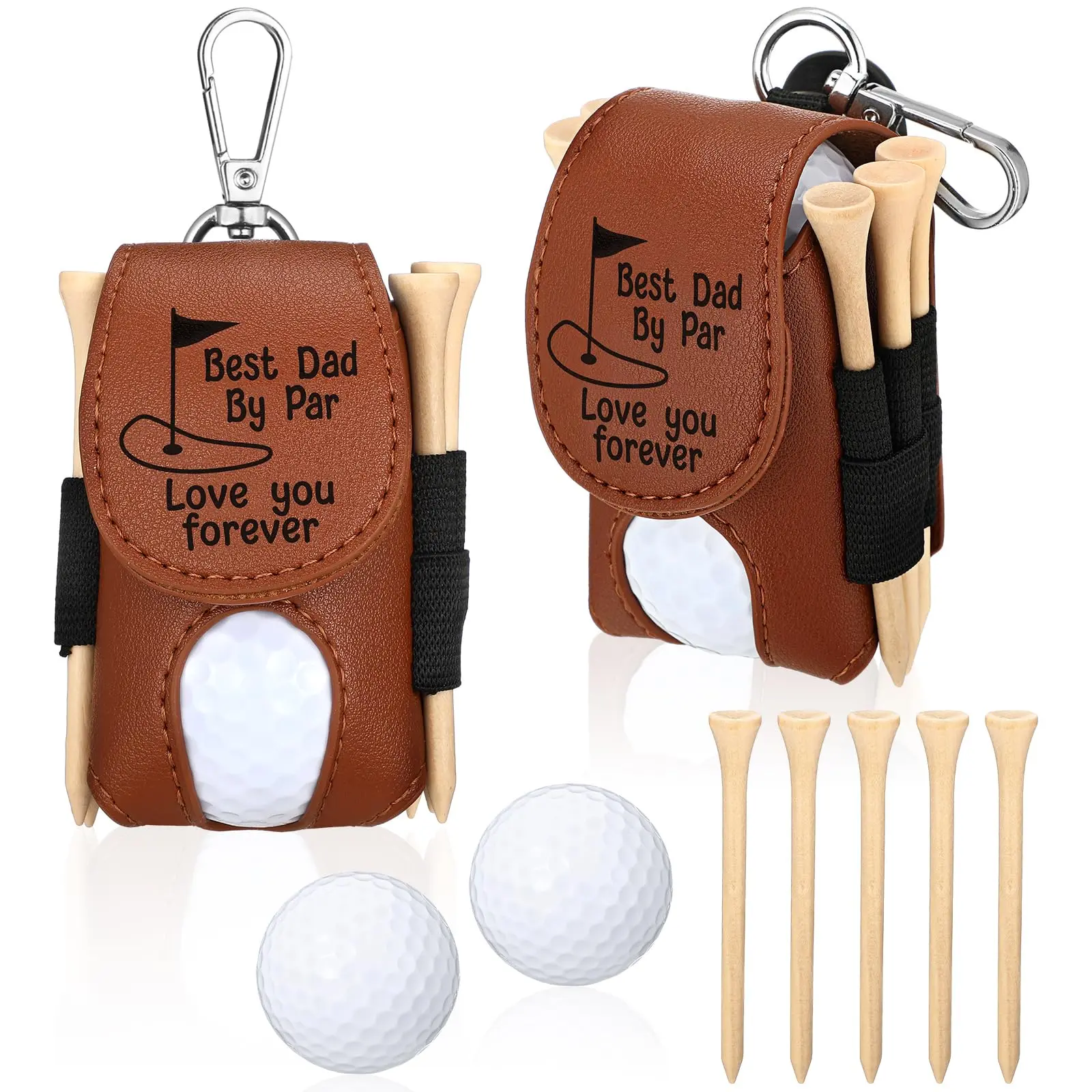 Personalized Leather 8-Piece Golf Accessories Set for Adults, Best Dad by Par Gift Idea - Includes Dual Access Ball Pouch, 5 Wood Tees, 2 Balls for Christmas, Husband