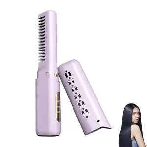 Portable Cordless Hair Straightener Brush with LCD Display, 2 in 1 Curly to Straight Styling Tool, Dual Voltage Travel Hair Brush for All Hair Types, Fast Heating Ionic Conditioning Styler