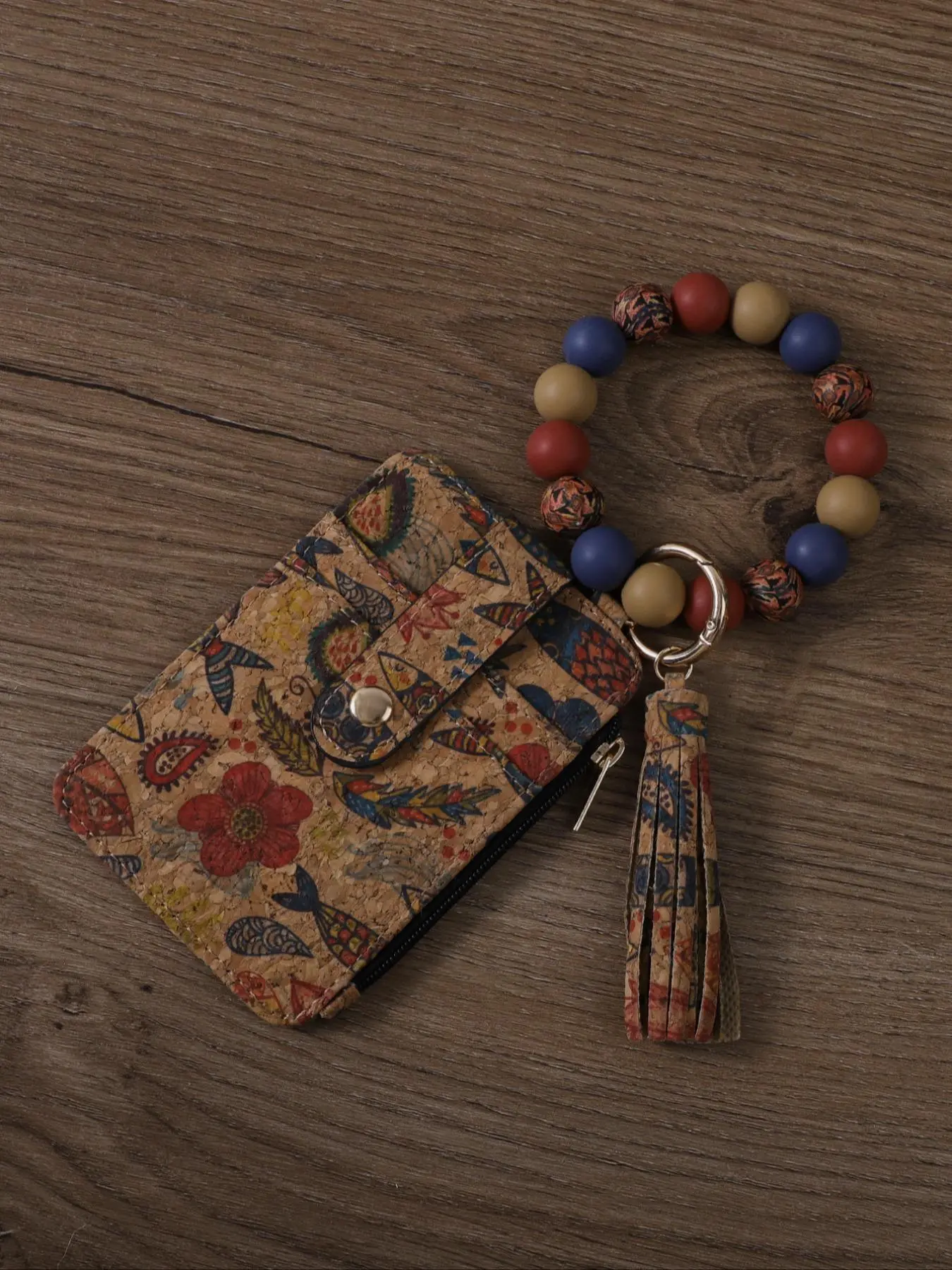 Vintage Boho Style Keychain, Stylish Keychain, Trendy Cute Keychain, Floral & Geometric Pattern Beaded Tassel Keychain with Card Holder Set for Women & Girls, Lightweight Keychain, Keychains Cute, Fashion Accessories for Daily Use