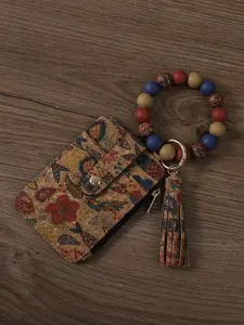 Vintage Boho Style Keychain, Stylish Keychain, Trendy Cute Keychain, Floral & Geometric Pattern Beaded Keychain with Card Holder Set for Women & Girls, Lightweight Keychain, Fashion Accessories for Daily Use