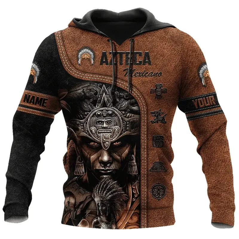 Men's Aztec Graphic Pullover Hoodie, Casual Long Sleeve 3D Print Polyester Streetwear Top for Menswear, Tops, Hoodie-Pya41173, Longsleeves, Casual Fit, Digital Print, Chinese Sizes, Clothes, Name Customizable
