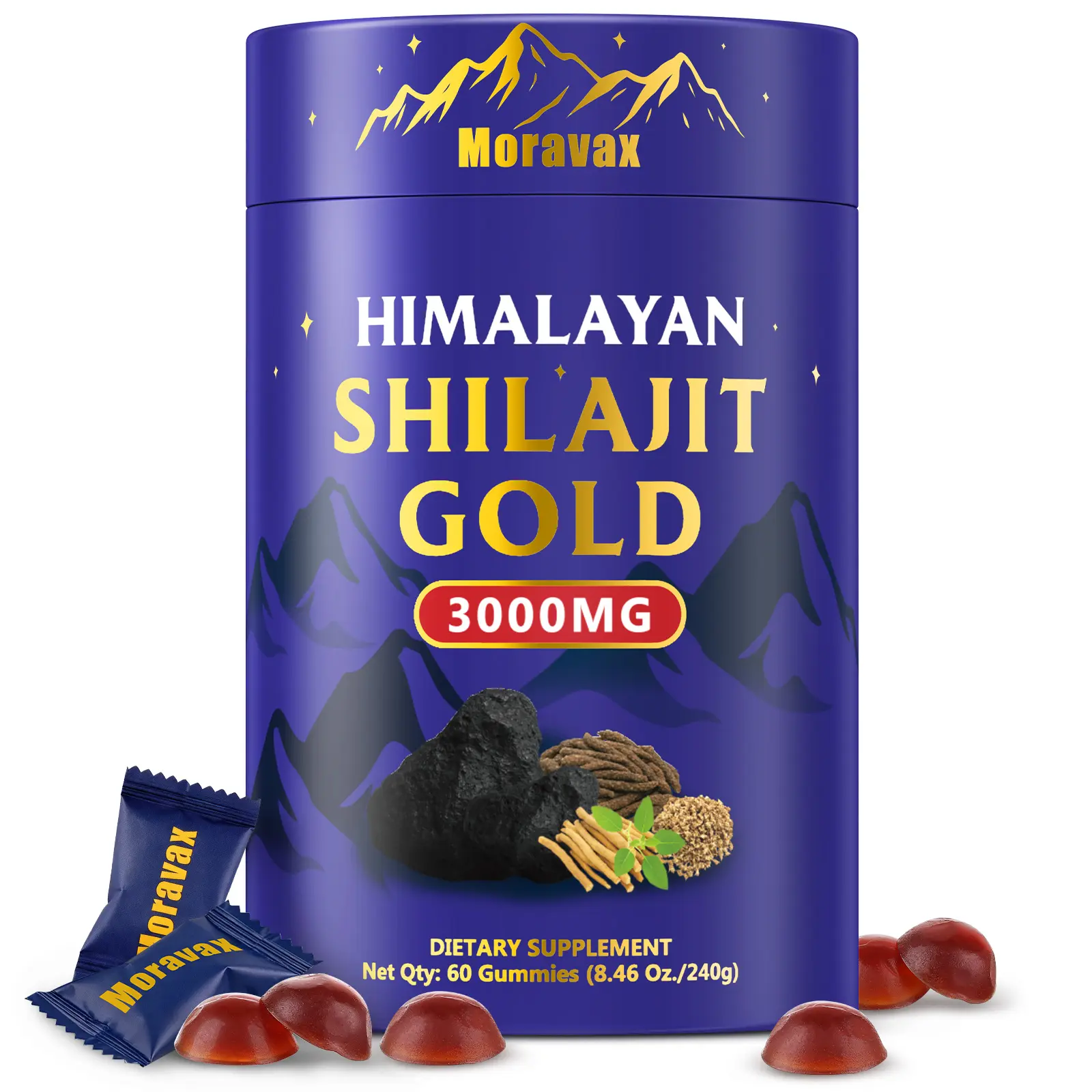 Shilajit Gummies 3000mg | Himalayan Gold Pure Shilajit with Ashwagandha, Gokshura & Black Musli, 85+ Trace Minerals, Sugar Free, Non-GMO, 60 Count