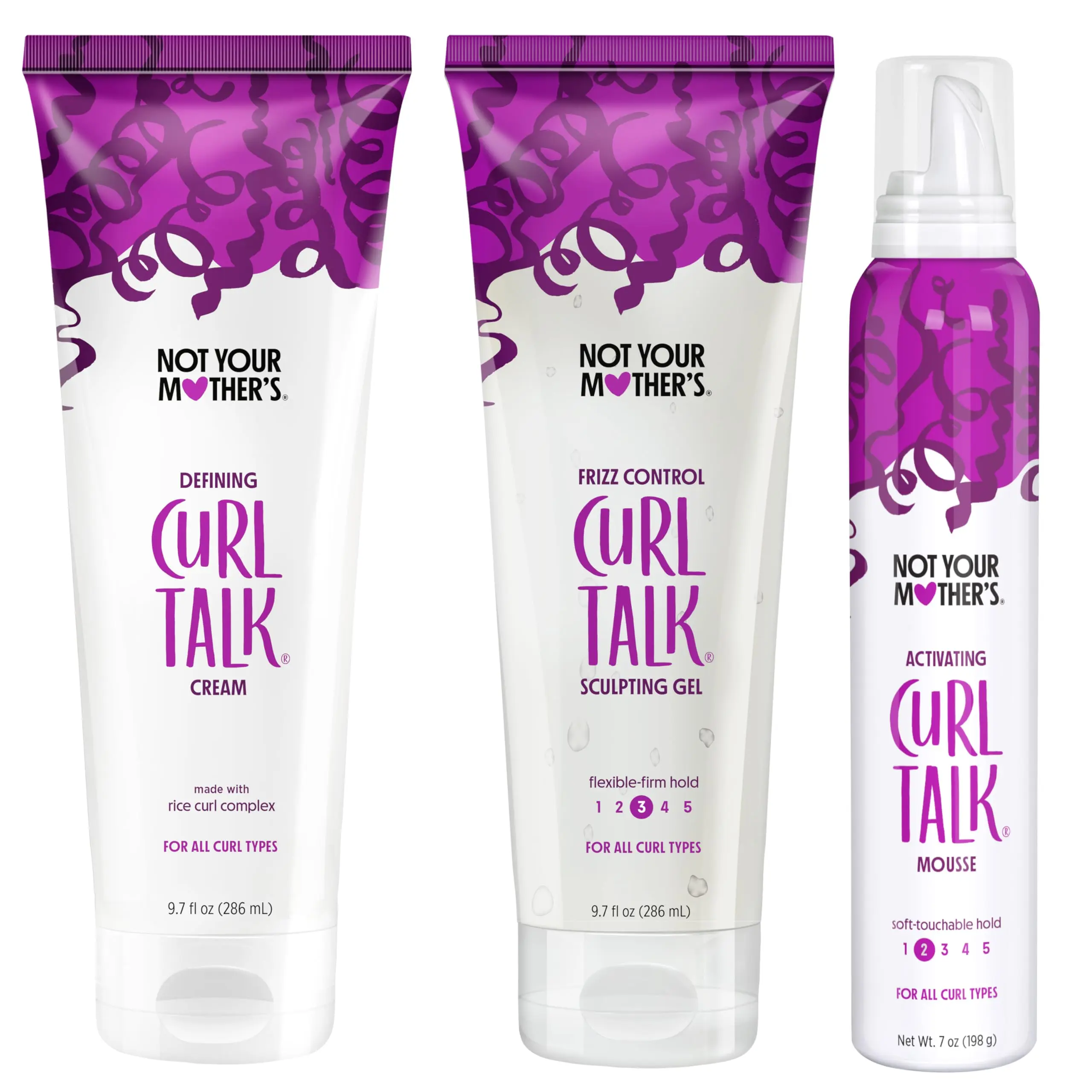 Not Your Mother's Curl Talk - 3 Pack - Defining Cream, Frizz Control Gel, & Activating Mousse - Maximize Definition & Control Frizz - Citrus Jasmine