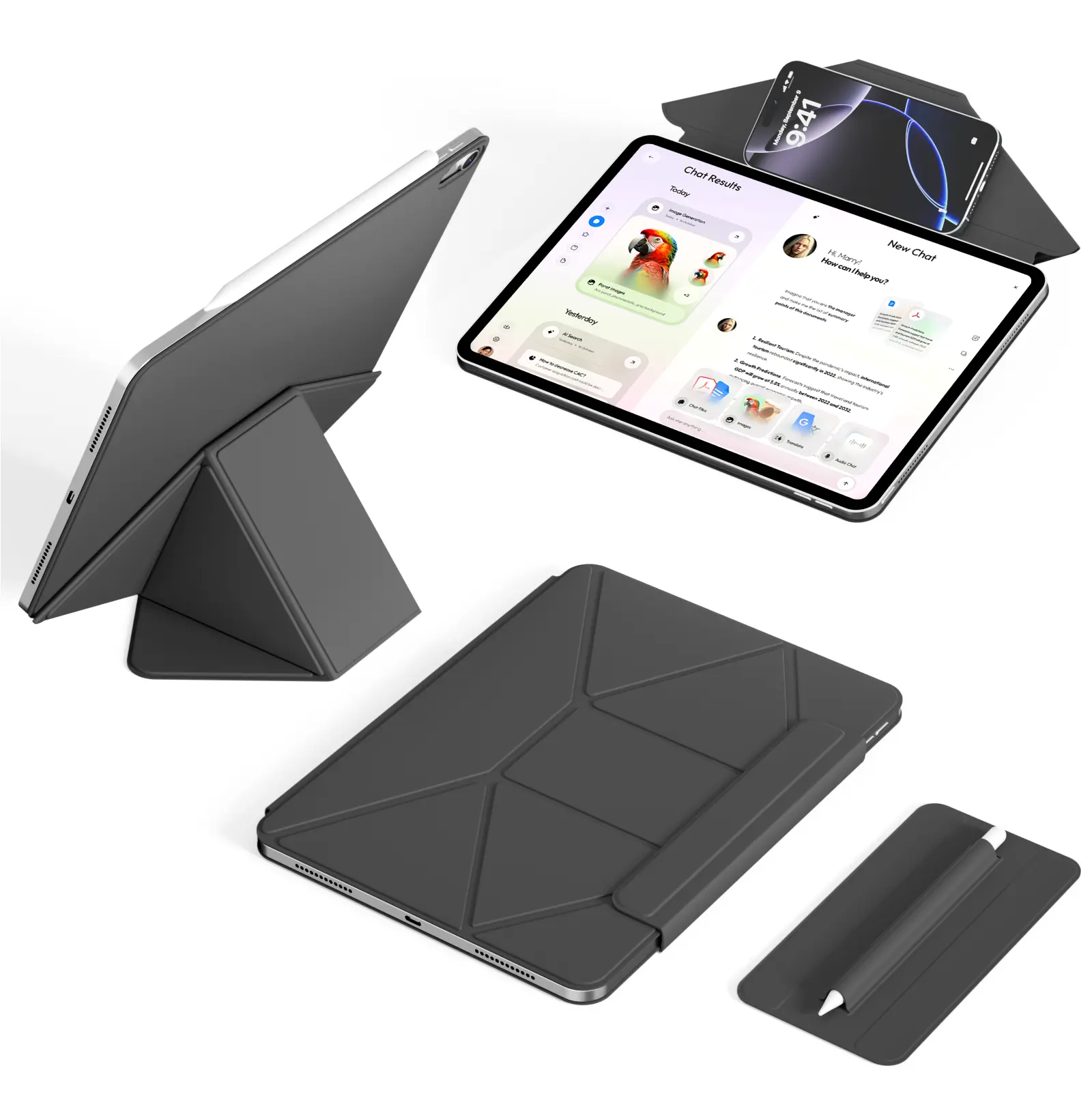 Kenke Smooth Handheld Wireless Multi-Angle Magnetic Slim Tablet Cover with Detachable Pencil Sleeve, Foldable Protection, Compatible with iPad Air 11" M3/M2, 10.9" 5th/4th Gen, 11th/10th Gen Landscape Accessories
