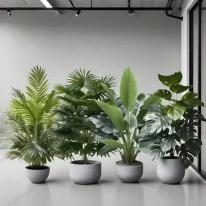4pcs Artificial Large Plant Set - Includes Multi-Leaf, Fake Plants, Suitable For Outdoor Use - Wide Leaf Tropical Rainforest Christmas Palm Tree Decor, Year-Round Indoor/Outdoor Potted Plants, Suitable For Wedding, Office, Hotel, Garden, Photography, Scan
