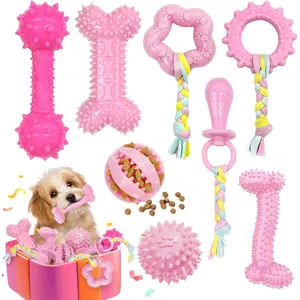 8Pcs Puppy Chew Toys for Teething Small Dogs,Pink Puppy Toys for Teething Treat Interactive to Keep Them Busy,Cute Soft Durable Rubber Toy for Small Dogs,Hand Tools Kits