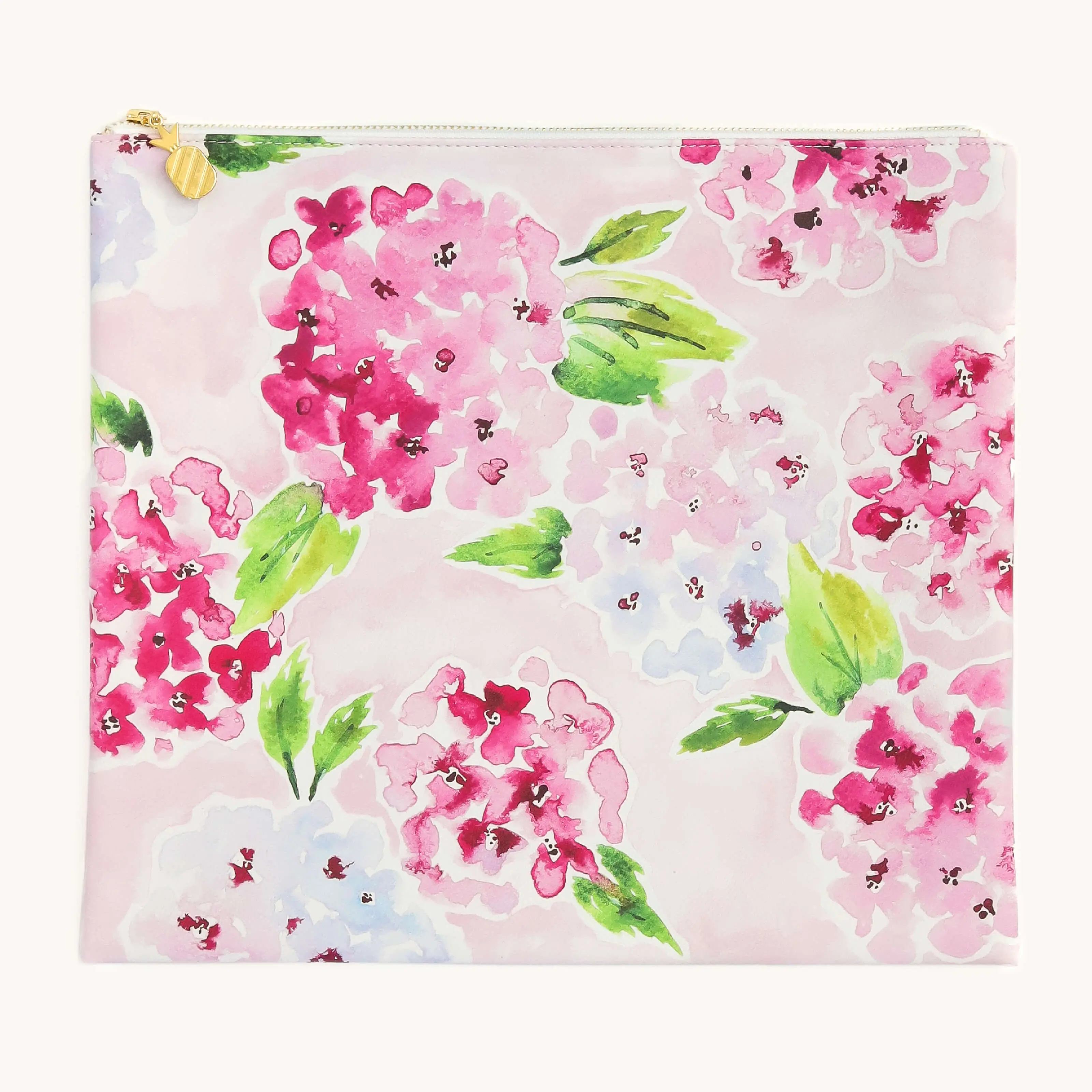 Blush Pink Hydrangea Print Durable Leatherette Zippered Top Planner Pouch - Office Stationery Organizer with Lined Fabric, Soft Padded Layer, Stylish Zipper Pull, Organized Storage, Versatile Design for Calendars