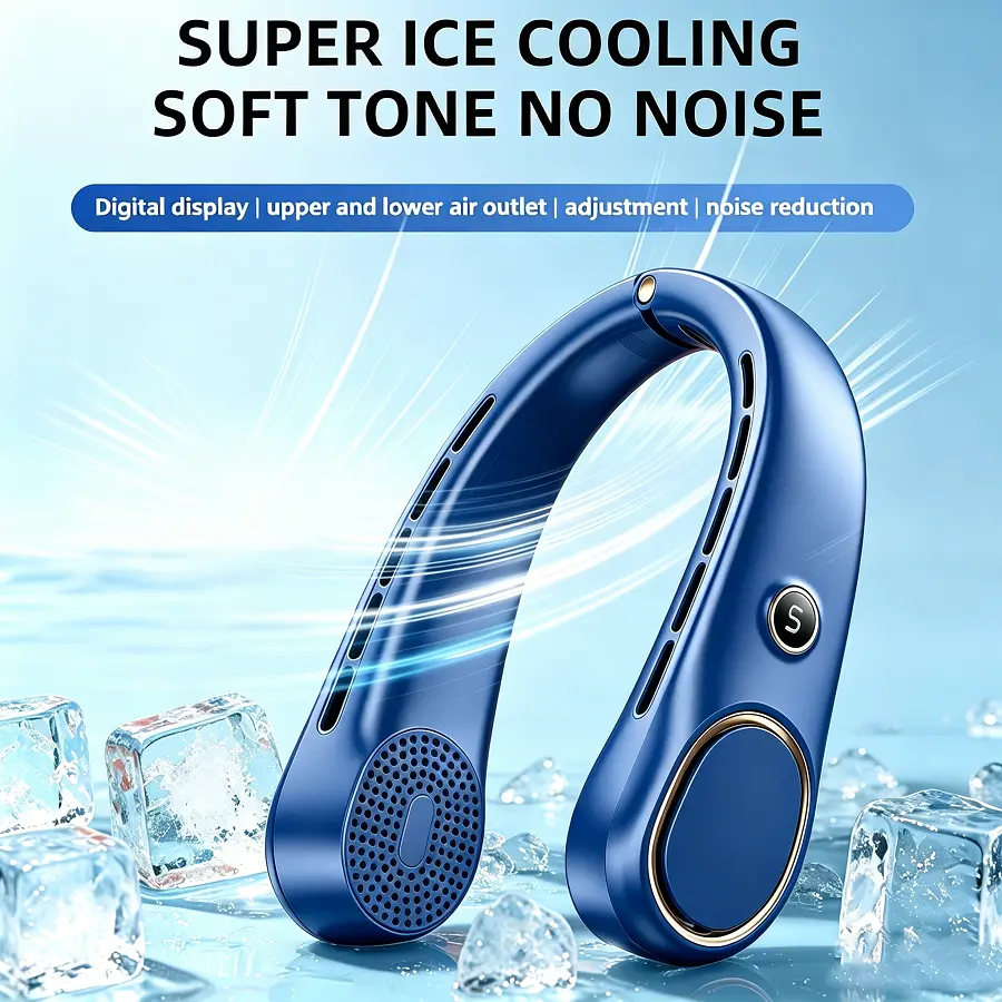 Neck fan, neck personal fan, adjustable, 360 ° cooling,ultra quiet, bladeless fan design, no hair distortion,uniform air flow on both sides, anti slip, short chargingtime, long use time, a good partner for office travel